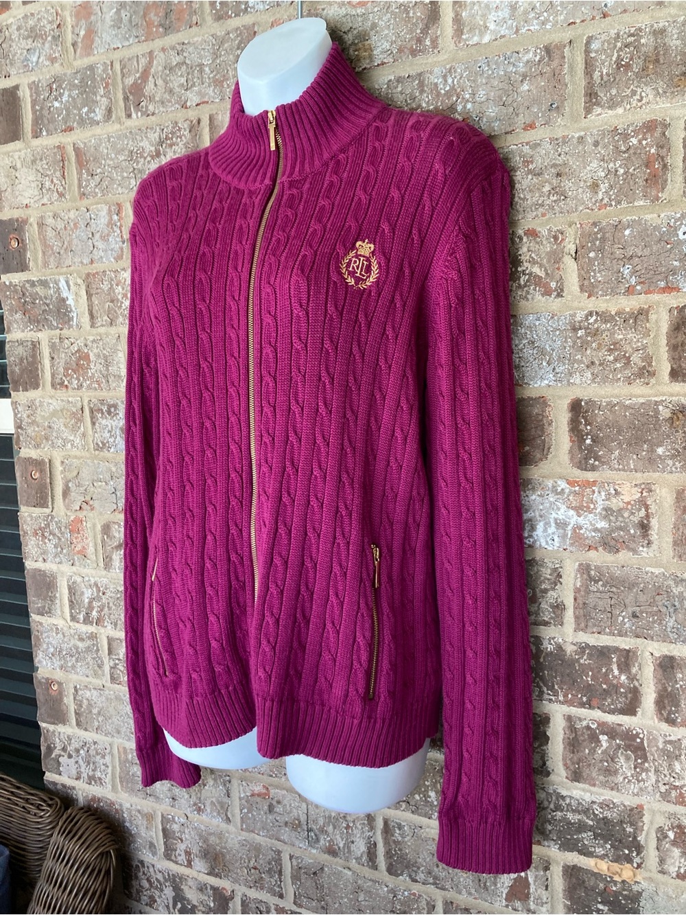 Ralph Lauren Knit Zip-Up Size Large Pockets - Picture 3 of 12